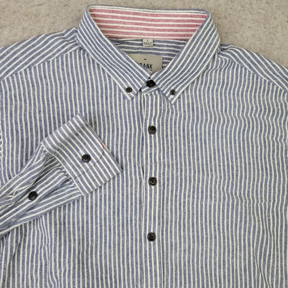 Frank & Oak Shirt Womens L Red‎ White Blue Long Sleeve Button Down Preppy